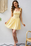 Yellow A Line Square Neck Short Prom Dress