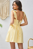 Yellow A Line Square Neck Short Prom Dress