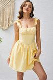 Yellow A Line Square Neck Short Prom Dress