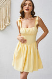 Yellow A Line Square Neck Short Prom Dress