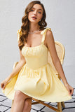 Yellow A Line Square Neck Short Prom Dress