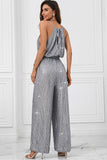 Grey Glitter Sequins Sleeveless Wide Leg Jumpsuit