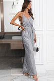 Grey Glitter Sequins Sleeveless Wide Leg Jumpsuit