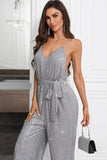 Grey Glitter Sequins Sleeveless Wide Leg Jumpsuit