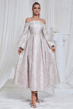 Lilac A Line Pleated Long Prom Dress with Long Sleeves