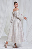 Lilac A Line Pleated Long Prom Dress with Long Sleeves