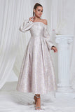 Lilac A Line Pleated Long Prom Dress with Long Sleeves