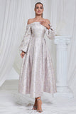 Lilac A Line Pleated Long Prom Dress with Long Sleeves