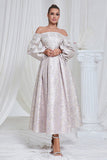 Lilac A Line Pleated Long Prom Dress with Long Sleeves