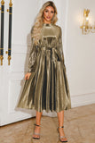 Silver A Line Pleated Long Sleeves Prom Dress