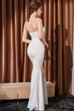 White Mermaid Strapless Long Prom Dress with Slit