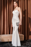 White Mermaid Strapless Long Prom Dress with Slit