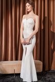 White Mermaid Strapless Long Prom Dress with Slit