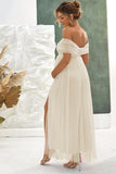 Apricot A Line Maternity Off the Shoulder Bridesmaid Dress with Slit