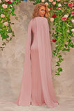 Pink Maternity Long Prom Dress with Cape