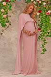 Pink Maternity Long Prom Dress with Cape