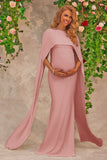 Pink Maternity Long Prom Dress with Cape