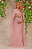 Pink Maternity Long Prom Dress with Cape