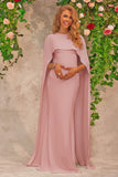 Pink Maternity Long Prom Dress with Cape