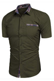 Army Green Short Sleeves Button Down Casual Men's Shirt