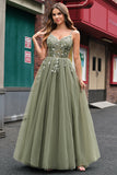 Green Corset Applique A-Line Prom Dress with Sequins