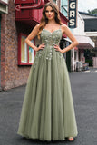 Green Corset Applique A-Line Prom Dress with Sequins