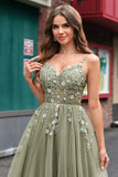 Green Corset Applique A-Line Prom Dress with Sequins