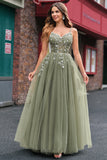 Blush Spaghetti Straps Applique A-Line Prom Dress with Sequins