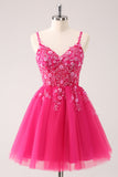 A Line Blush Spaghetti Straps Tulle Corset Sequins Prom Dress with Appliques