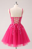 A Line Blush Spaghetti Straps Tulle Corset Sequins Prom Dress with Appliques