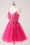 A Line Blush Spaghetti Straps Tulle Corset Sequins Prom Dress with Appliques