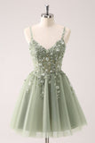 A Line Blush Spaghetti Straps Tulle Corset Sequins Prom Dress with Appliques