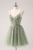 A Line Blush Spaghetti Straps Tulle Corset Sequins Prom Dress with Appliques