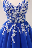 A Line Blush Spaghetti Straps Tulle Corset Sequins Prom Dress with Appliques