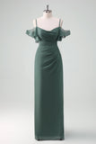 Eucalyptus Off the Shoulder Sheath Long Chiffon Bridesmaid Dress