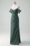 Eucalyptus Off the Shoulder Sheath Long Chiffon Bridesmaid Dress