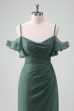 Eucalyptus Off the Shoulder Sheath Long Chiffon Bridesmaid Dress