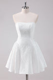 Simple White A-Line Strapless Short Prom Dress