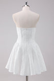 Simple White A-Line Strapless Short Prom Dress