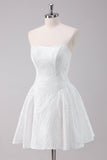 Simple White A-Line Strapless Short Prom Dress