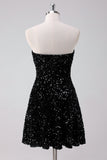 Cute Black A-Line Strapless Sequins Short Prom Dress