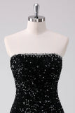 Cute Black A-Line Strapless Sequins Short Prom Dress