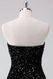 Cute Black A-Line Strapless Sequins Short Prom Dress