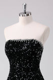 Cute Black A-Line Strapless Sequins Short Prom Dress