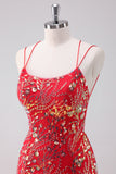 Glitter Red Spaghetti Straps Sequined Bodycon Short Prom Dress