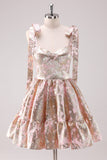 Silver A-Line Short Corset Metallic Prom Dress with Ruffles