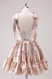 Silver A-Line Short Corset Metallic Prom Dress with Ruffles