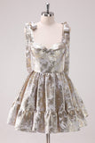 Silver A-Line Short Corset Metallic Prom Dress with Ruffles