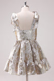 Silver A-Line Short Corset Metallic Prom Dress with Ruffles