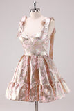 Silver A-Line Short Corset Metallic Prom Dress with Ruffles